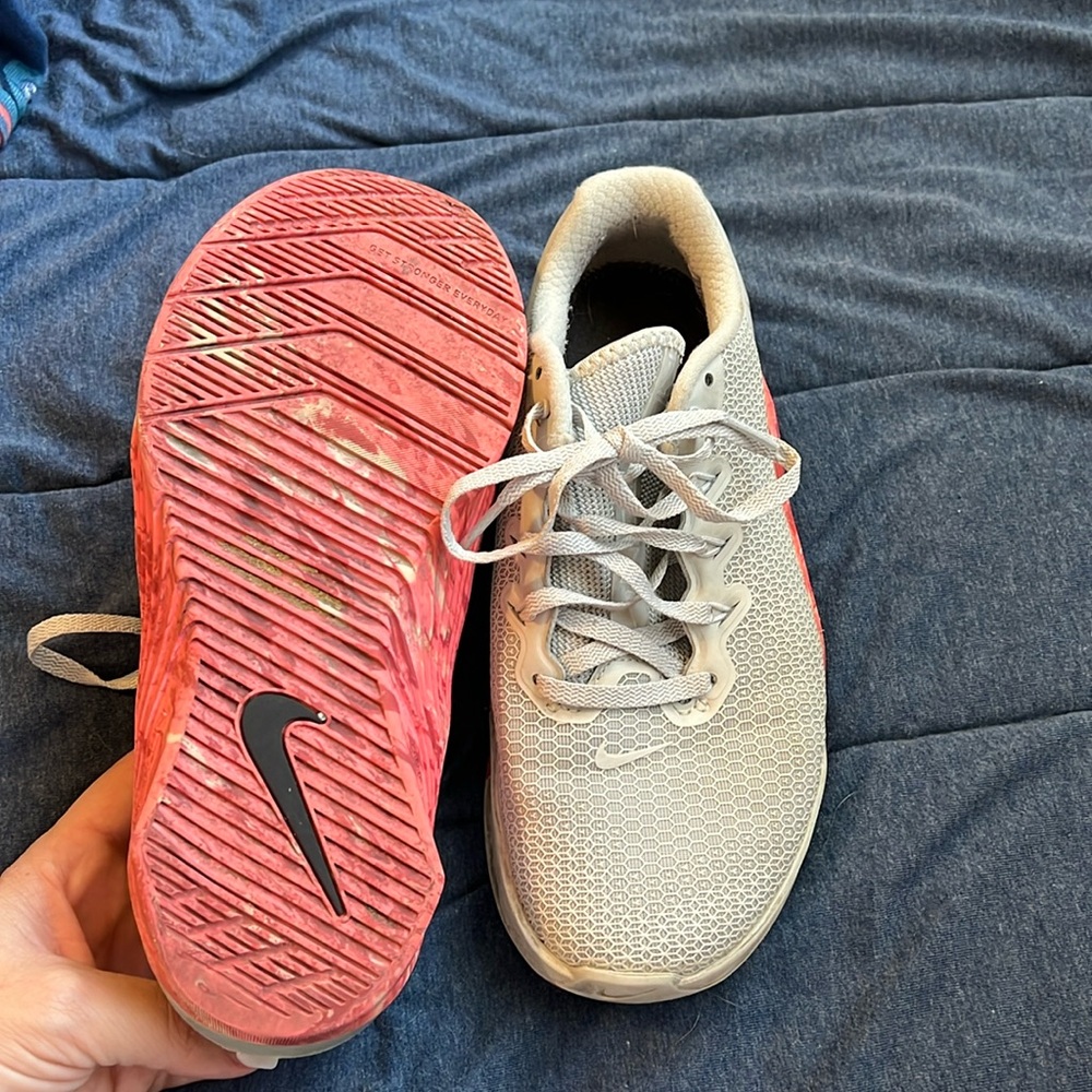 Pink and gray Nikes
